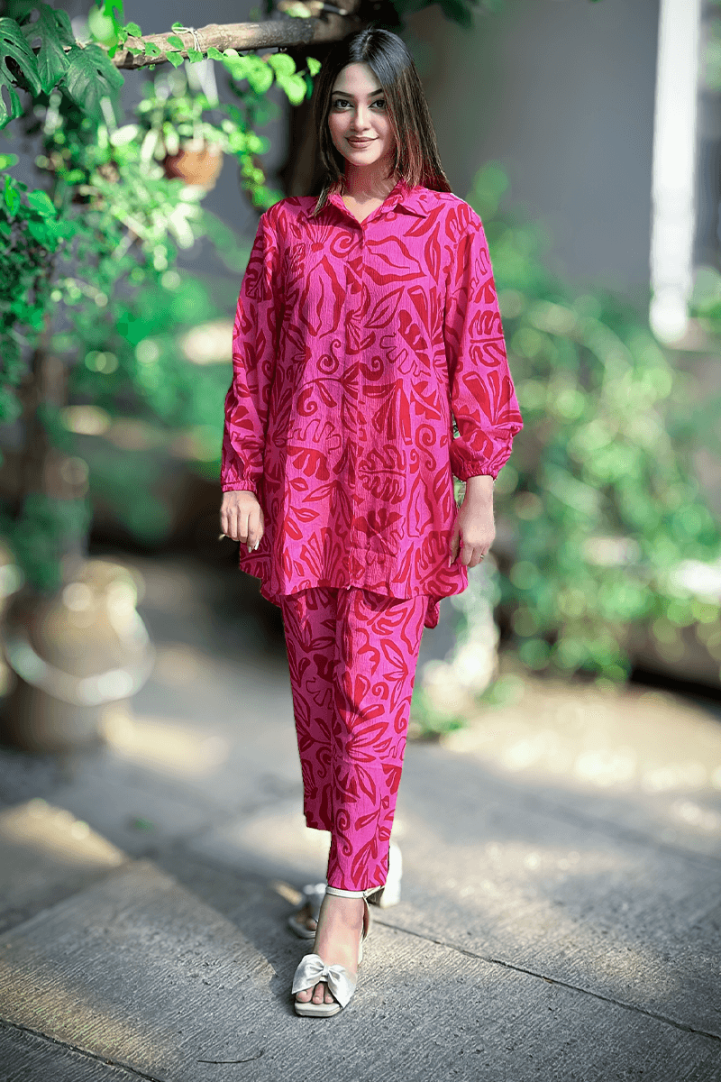 Showstopper Fuchsia Flame Loose Fitted Printed Co-ord Set 1224 000359