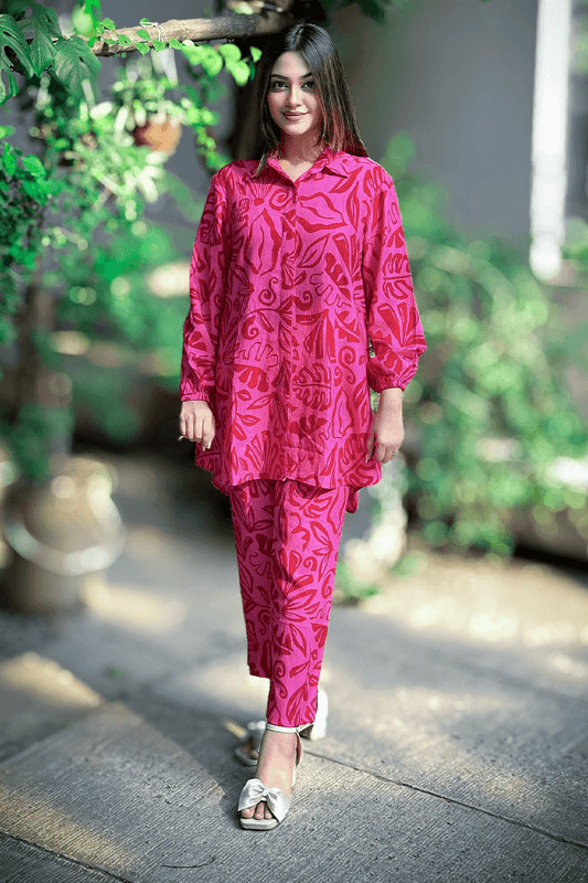 Showstopper Fuchsia Flame Loose Fitted Printed Co-ord Set 1224 000359