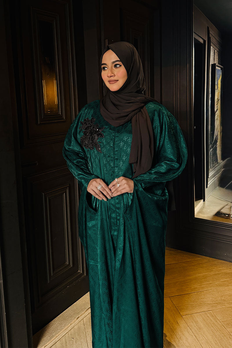 Emerald Jacquard Pocket sleeve Abaya 1225 000453