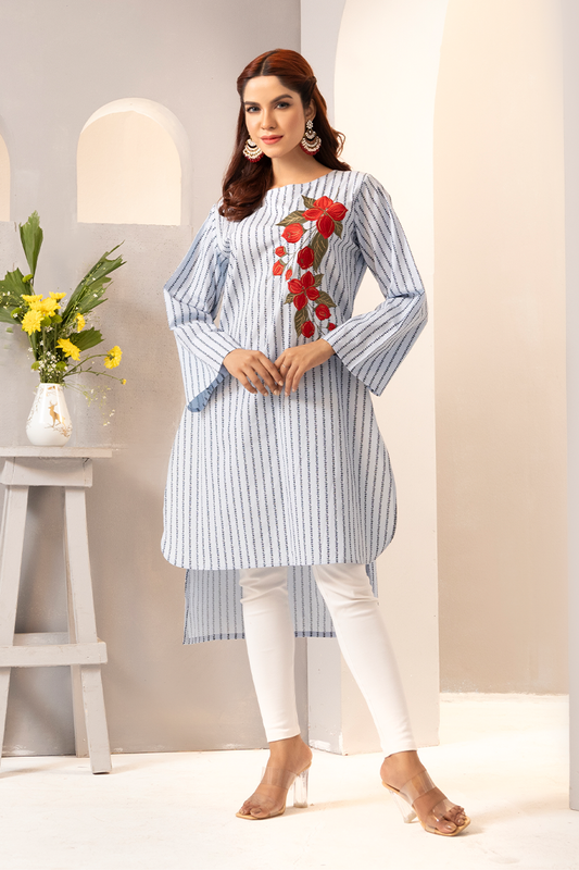 Showstopper Pastel Blue Cotton Kurti Women 0224 000272