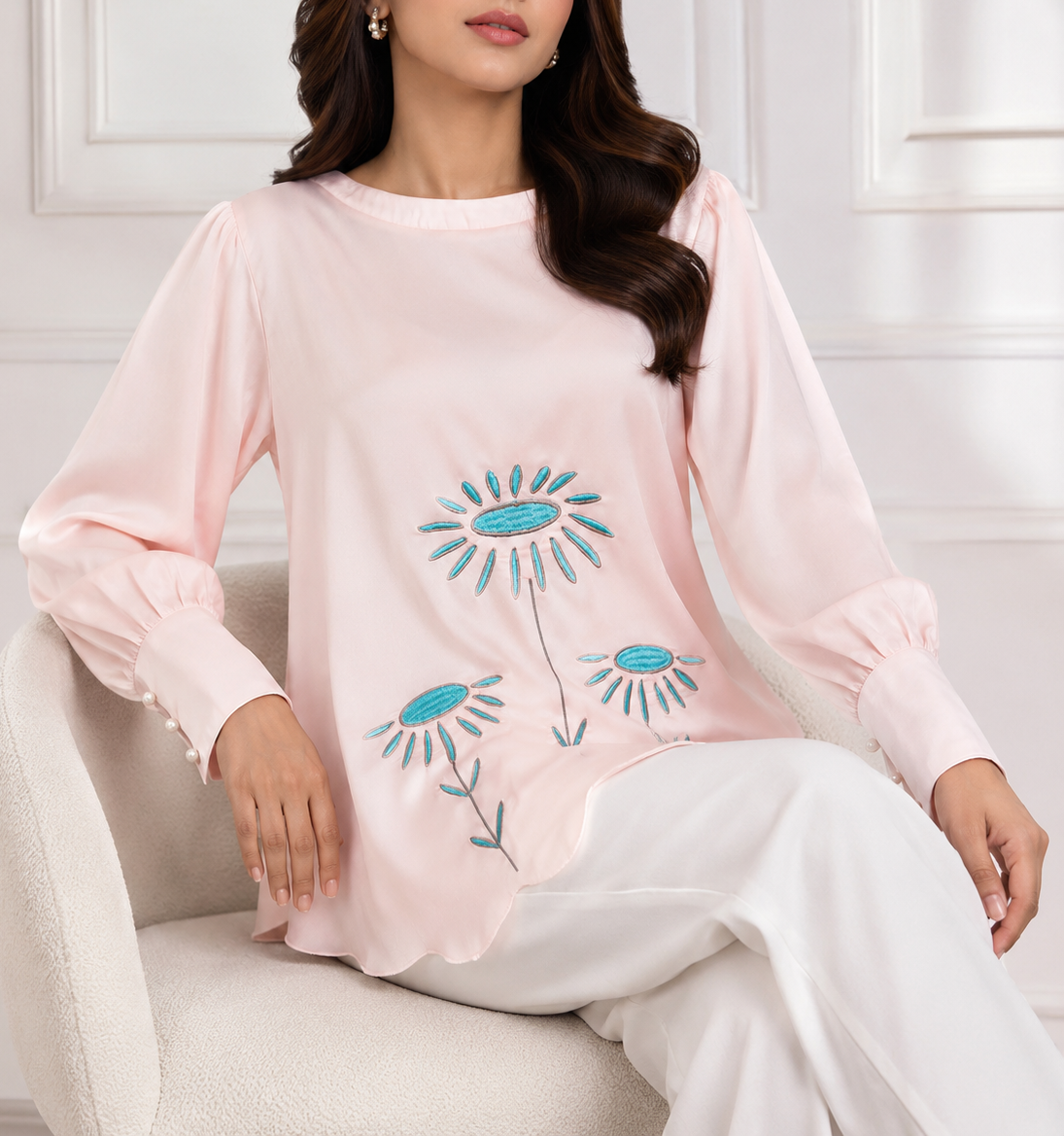 Showstopper Baby Pink Crepe Silk Top Women 003