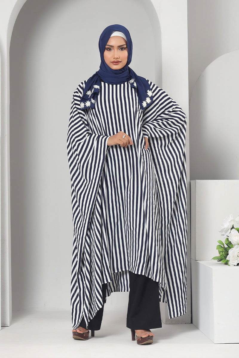 Hiba Navy Blue Cherry Georgette Abaya Women 1122 000059 - showstopperbd.com