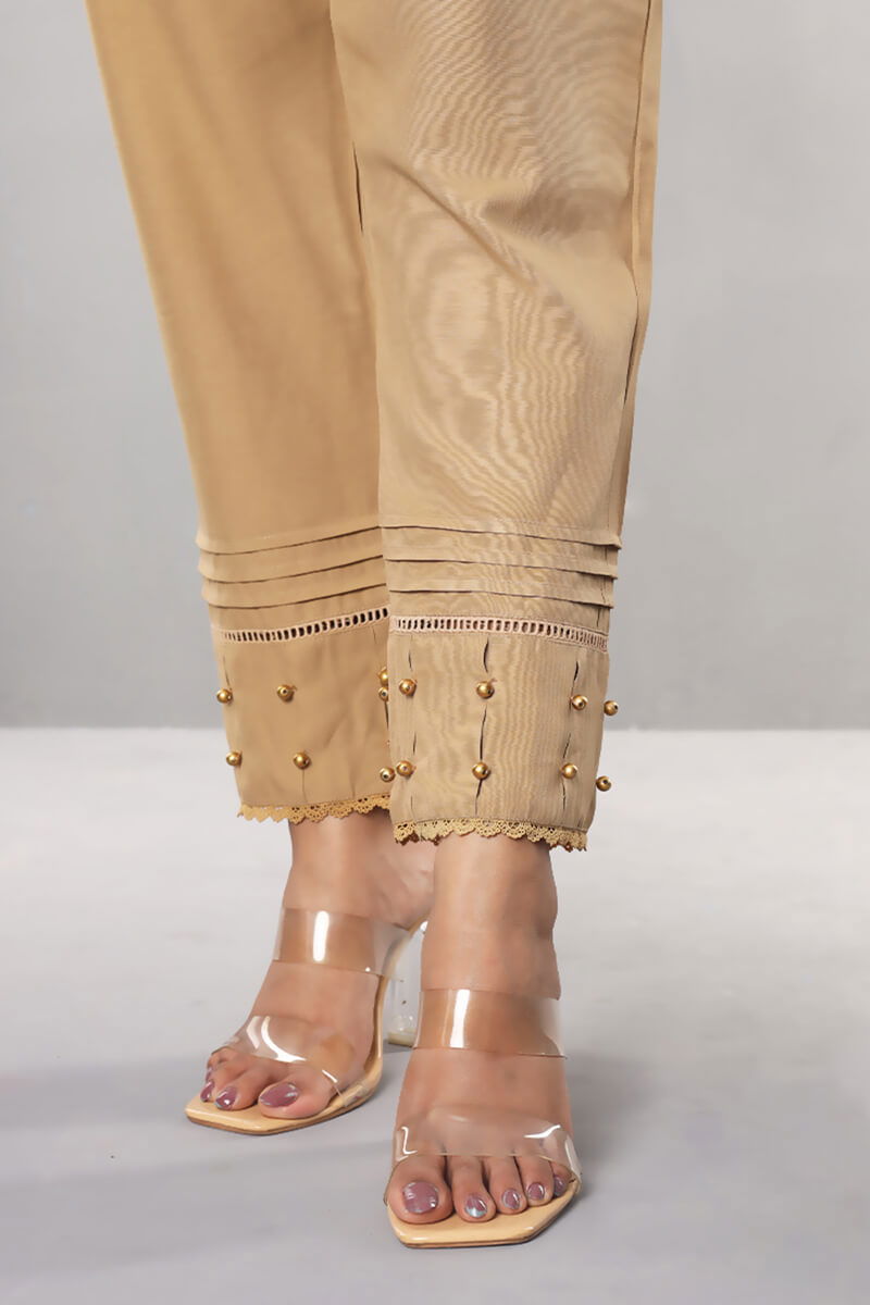 Showstopper Beige Cashmilon Fabric Straight Pleats & Pearl Pant Women P03 - showstopperbd.com