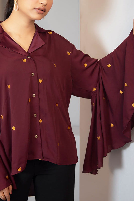 Showstopper Maroon Cherry georgette Shirt Women 1223 000276 - showstopperbd.com