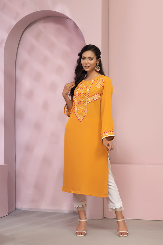 Showstopper Musturd Yellow Cherry Georgette Kurti Women 0223 000136
