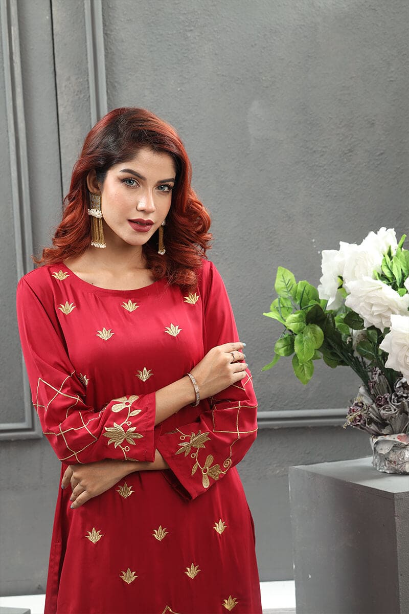 Showstopper Maroon Red Crepe Silk Kurti Women M07