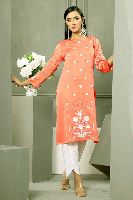 Showstopper Orange Crepe Silk Kurti Women M07