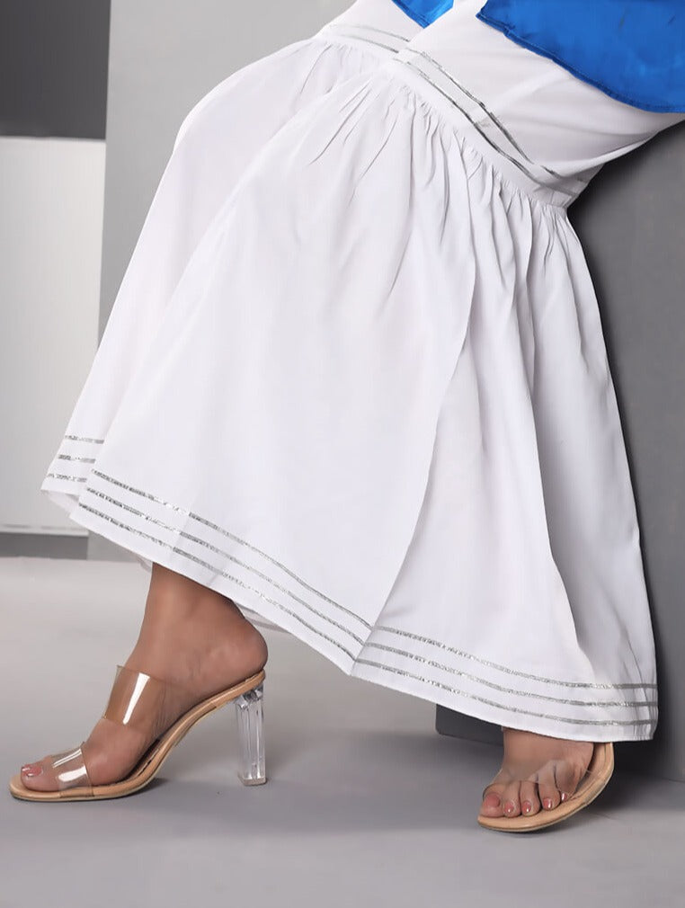 Showstopper White Cashmilon Fabric Sharara Pant Women P04