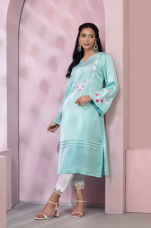 Showstopper Pastel Blue Crepe Silk Kurti Women 1222 000082