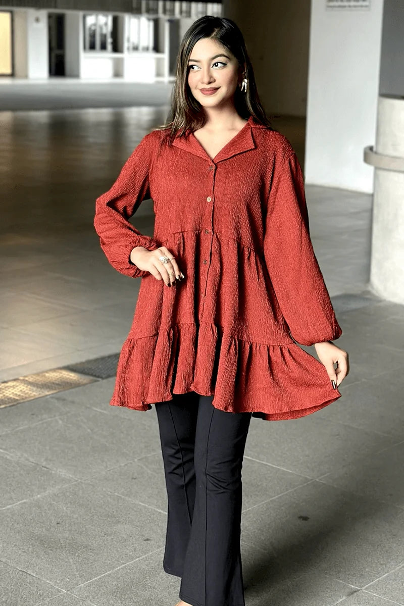 Showstopper Brick Ruffle Loose Fitted Tops 0525 000412