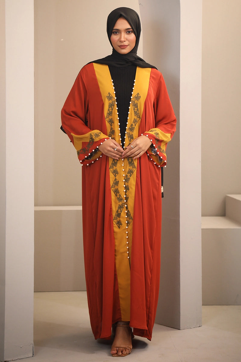 Hiba Golden Gate Orange Solid Fabric Abaya Women 0224 000261