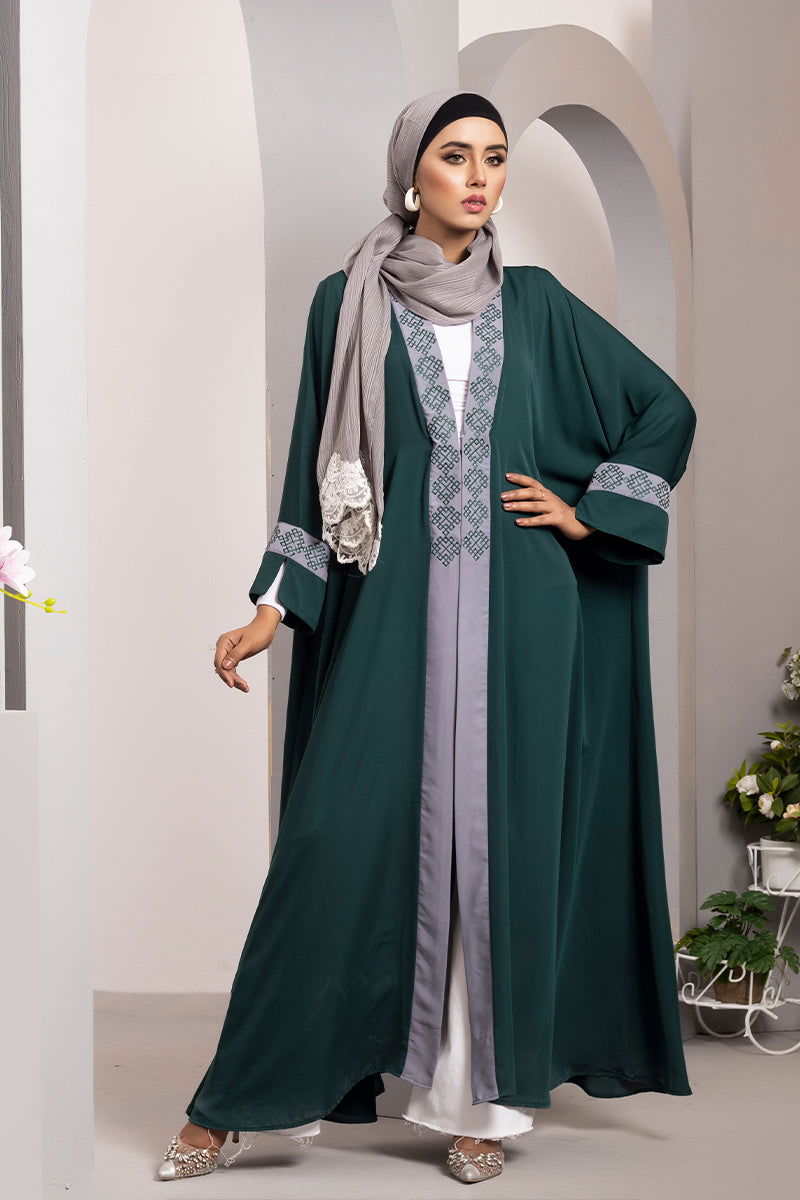 Hiba Dark Green Cherry Georgette Abaya Women 0223 000150 - showstopperbd.com