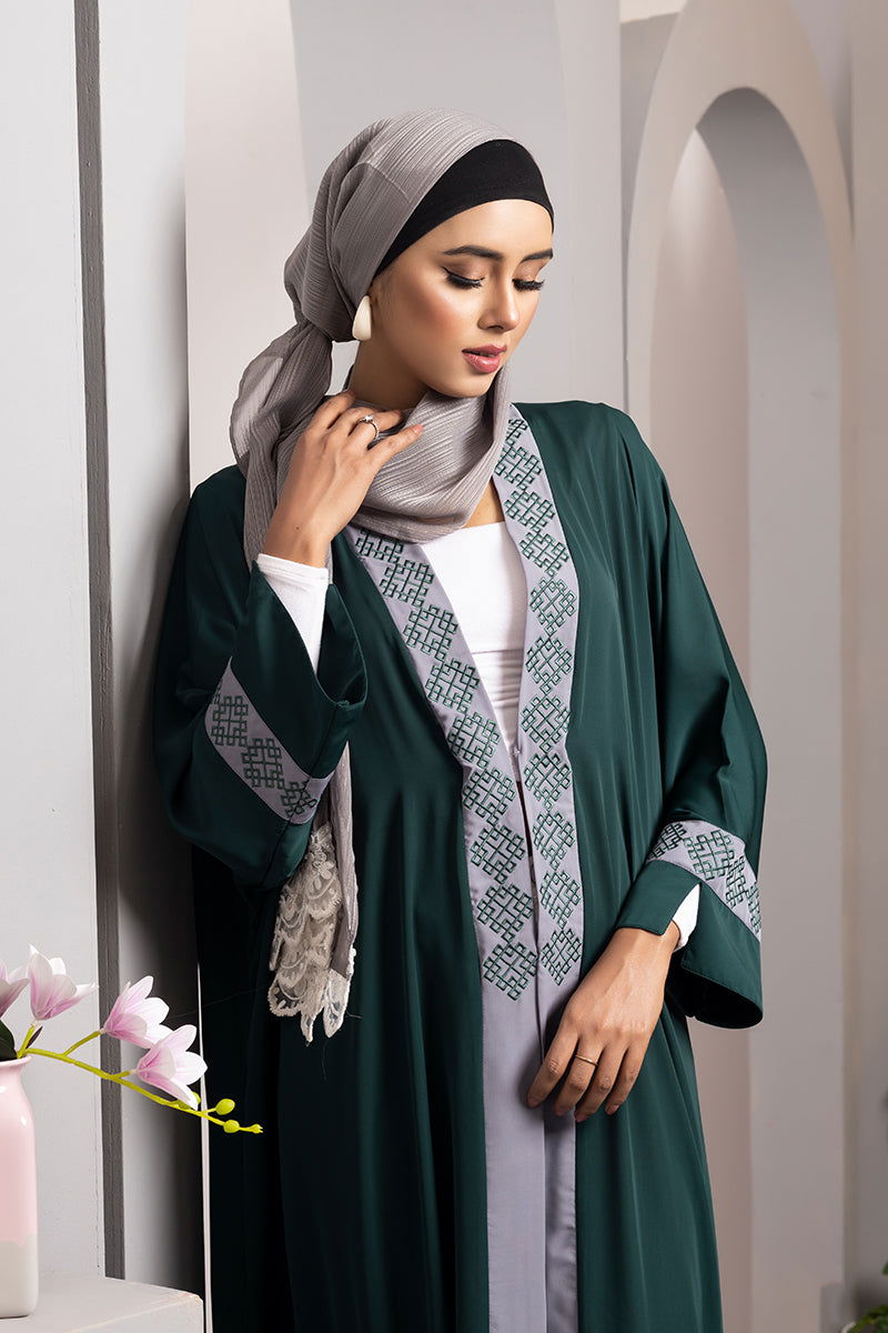 Hiba Dark Green Cherry Georgette Abaya Women 0223 000150 - showstopperbd.com