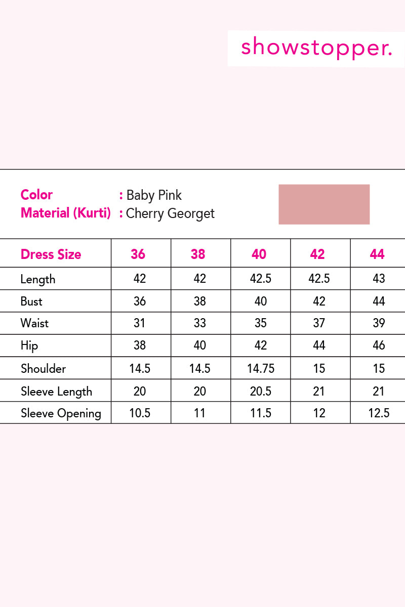 Showstopper Baby Pink Cherry Georgette Kurti Women  0223 000127 - showstopperbd.com