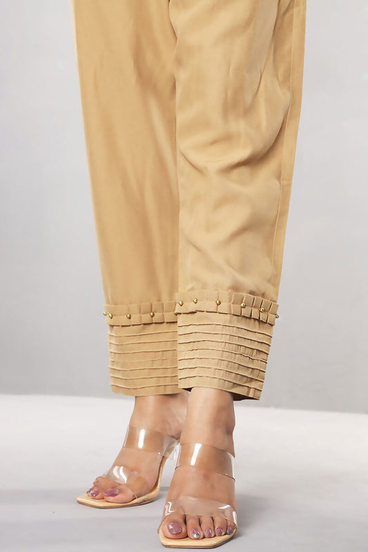Showstopper Beige Cashmilon Fabric Straight Pleats & Pearls Pant Women P06 - showstopperbd.com