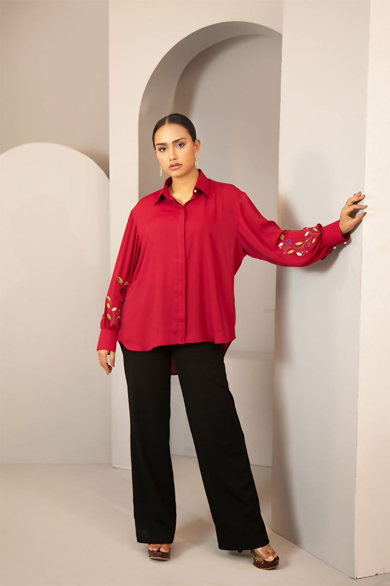 Showstopper Bright Pink Cherry georgette Shirt Women 1223 000273 - showstopperbd.com