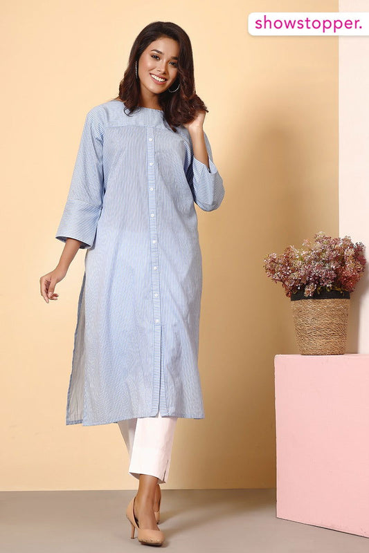 Showstopper Icy Blue Cotton Kurti Women 0523 000170 - showstopperbd.com