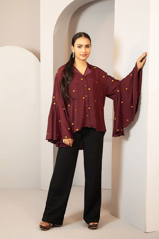 Showstopper Maroon Cherry georgette Shirt Women 1223 000276 - showstopperbd.com