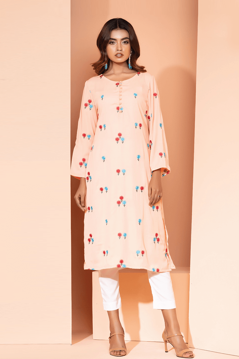 Showstopper Peach Crepe Silk Kurti Women J11