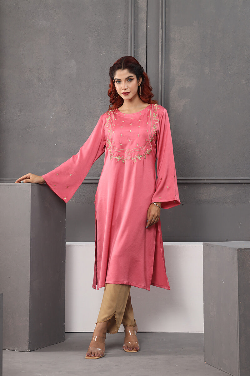 Showstopper Pink Crepe Silk Kurti Women J13