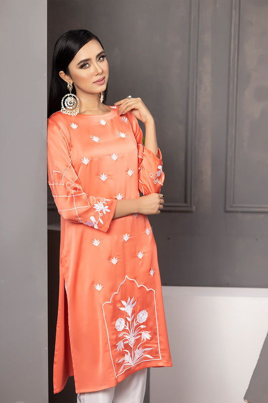 Showstopper Orange Crepe Silk Kurti Women M07